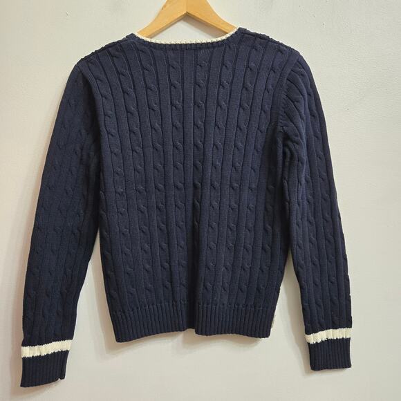 Chaps Women Preppy Classic Academia Tennis Ivy League Cable Knit VNeck Sweater M - Picture 6 of 11